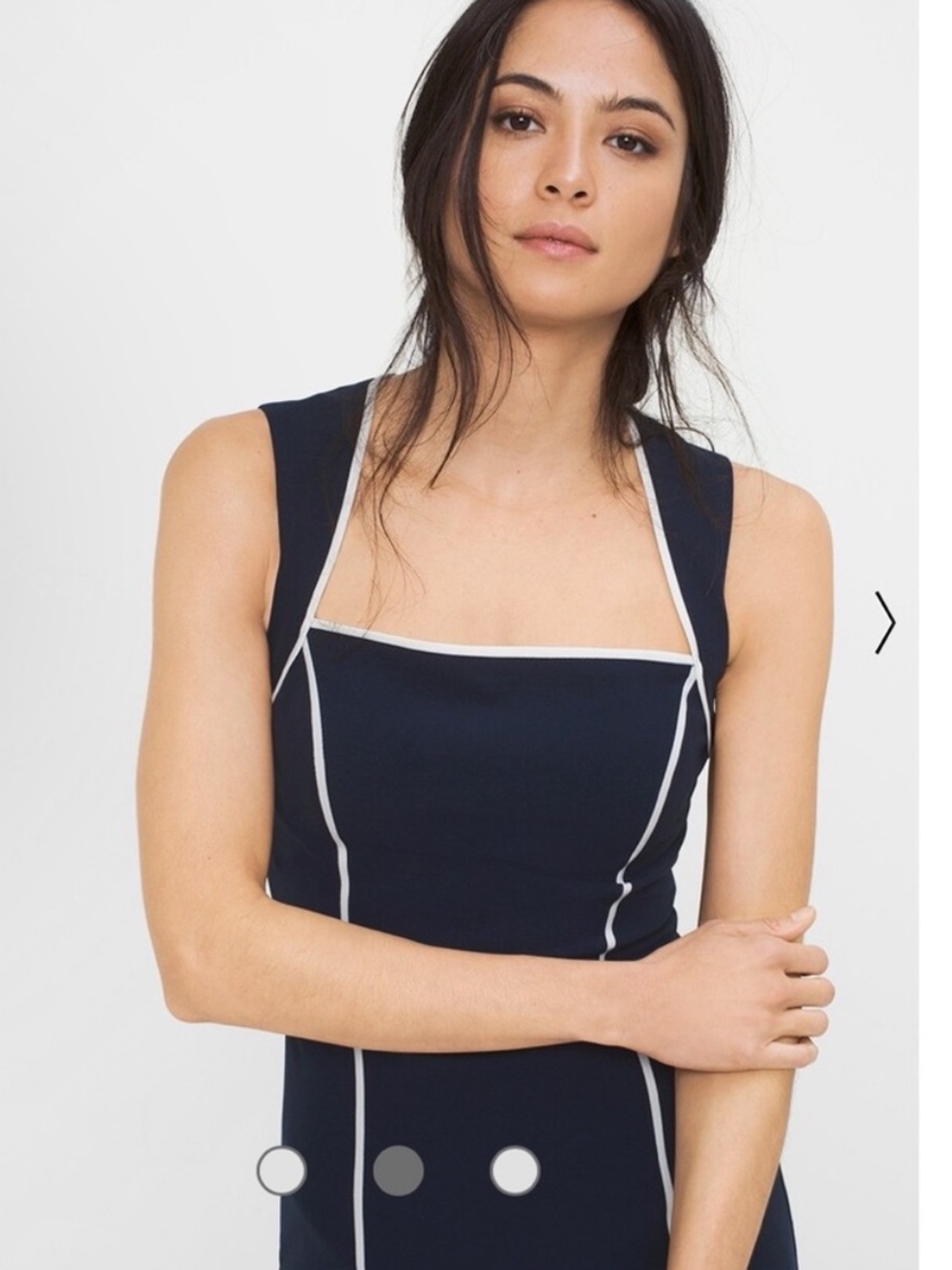 White House Black Market sleeveless sheath dress in officer blue with white trim - Picture 6 of 10
